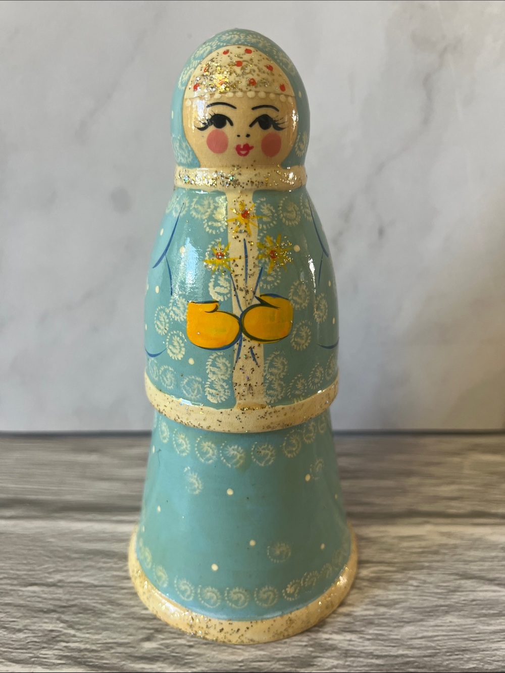 Vtg Wood Hand Painted Rodnik Vodka Russian Lady Matryoshka Vodka Bottle Holder